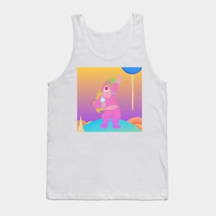 Dope one eye monster character holding an icecream illustration Tank Top